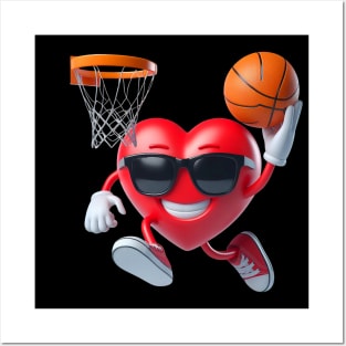 Funny Heart Dunking Basketball Valentines Day Mens Boys Kids Posters and Art